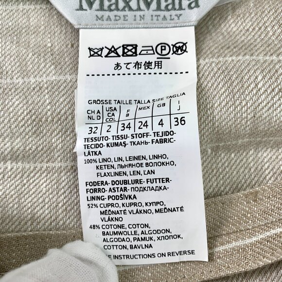 Maxmara Beige Vertical Stripe Linen Blend Single-Button Lapel Suit Jacket Womens - Picture 7 of 7